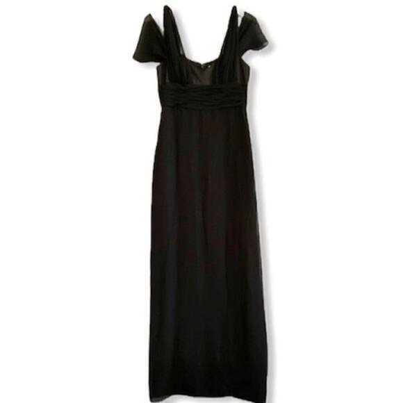 Badgley Mischka Bridemaids black shiffon cold shoulder‎ gown, Size 8 - Picture 1 of 10